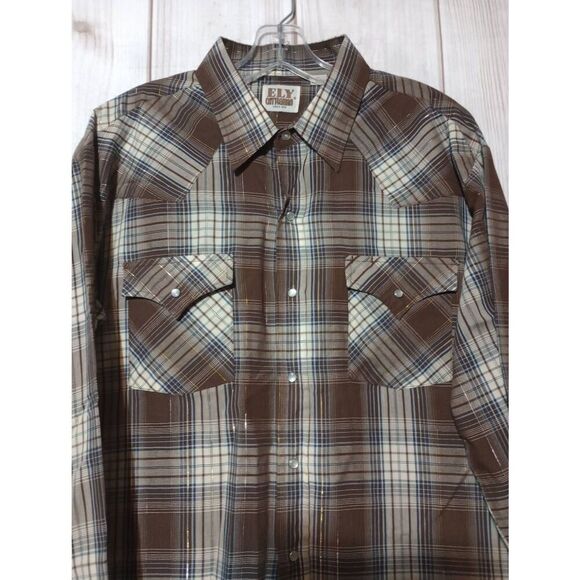 Ely Cattlemen Shirt Men's Extra Large Brown Pearl Snap Long Sleeve Western - Picture 3 of 8